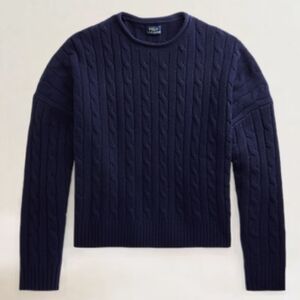 [Polo Ralph Lauren] Lambswool Cashmere Blend Cropped Navy Blue Sweater Sz Large